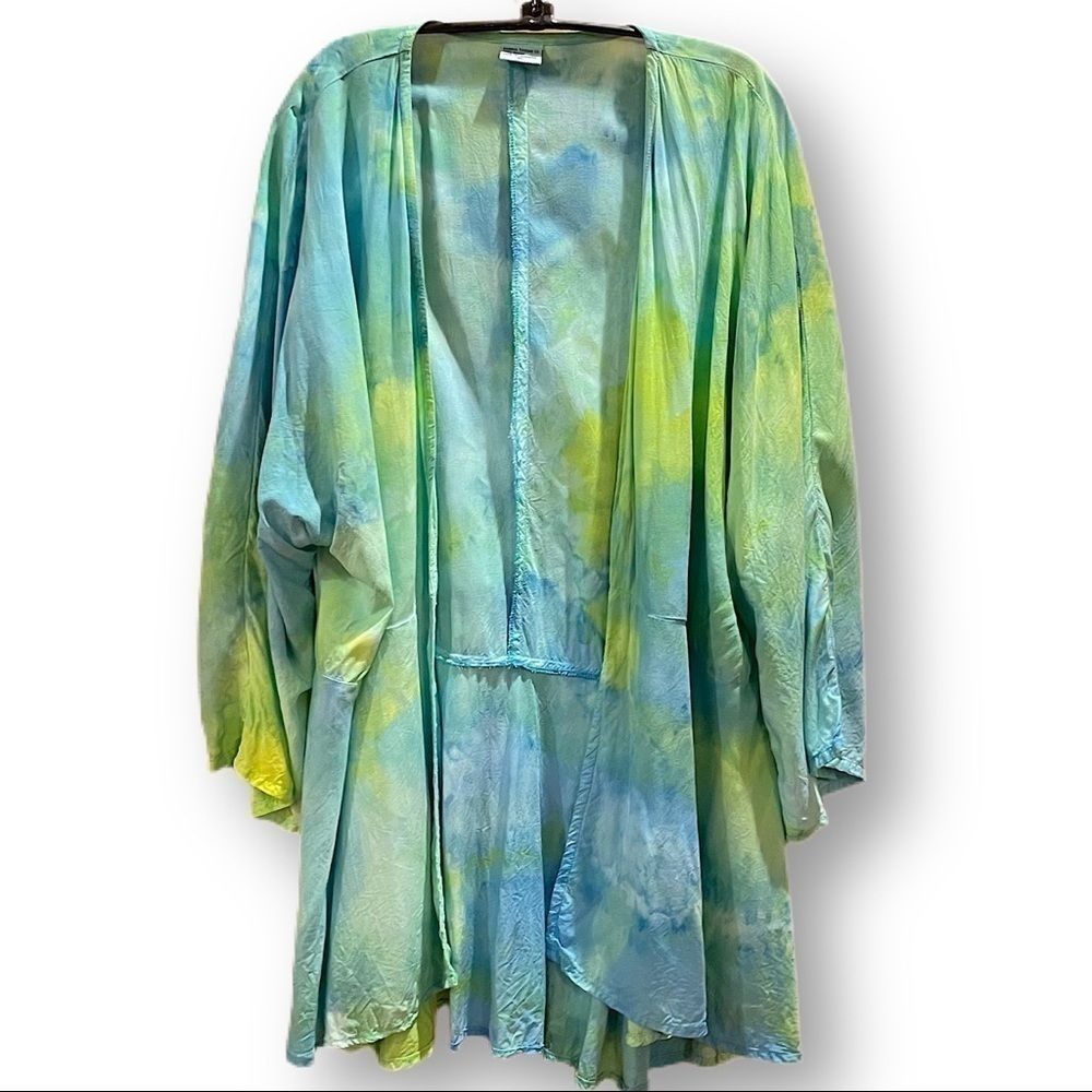 Tie dye kimono festival jacket blue green underwater ocean oversized XL